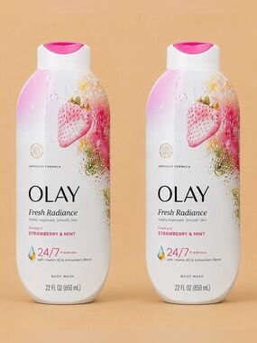 2 Olay Fresh Radiance Strawberry & Mint Body Wash 22 oz